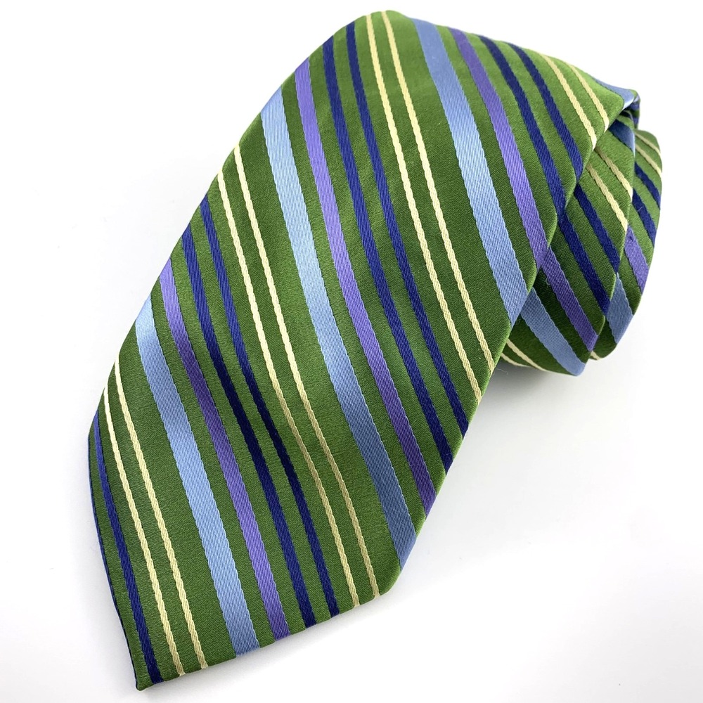 Talbots Kids Child Boys Tie Green Blue Purple Striped 100% Silk Necktie 36" x 3"